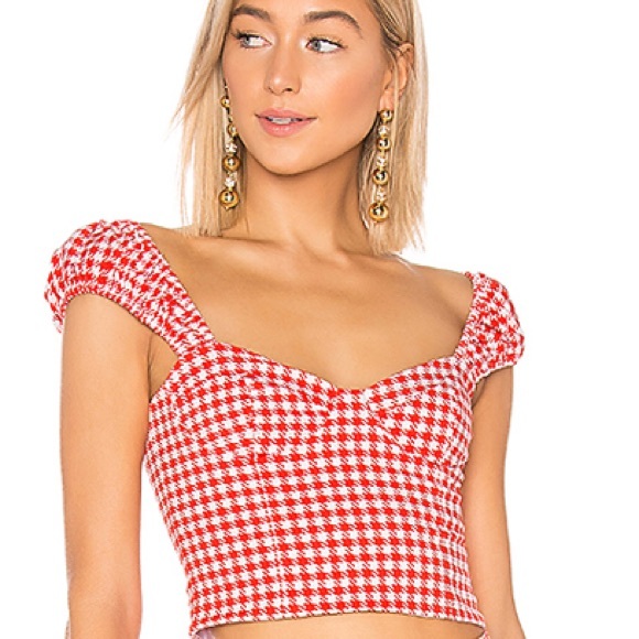 LPA Tops - NEW LPA Elena Red Checkered Top Crop Small